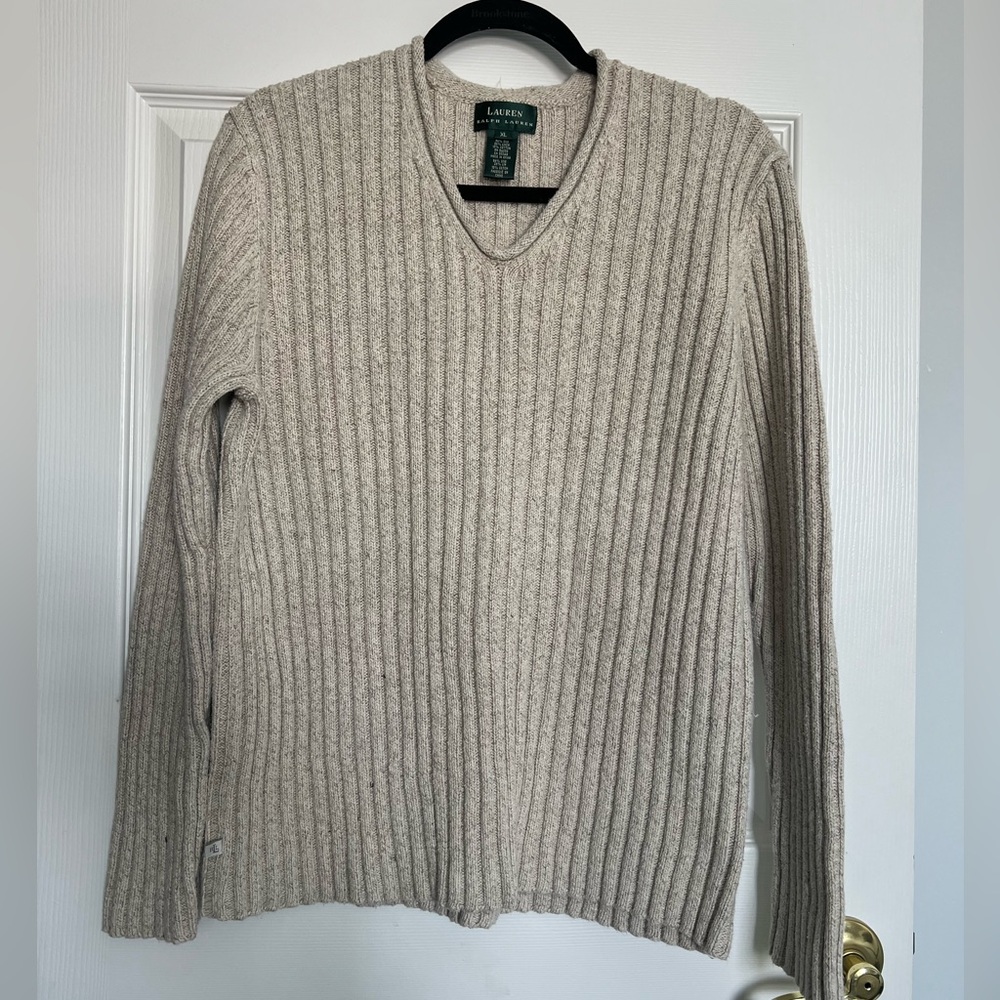 Lauren Ralph Lauren Oatmeal Silk Blend Ribbed Sweater